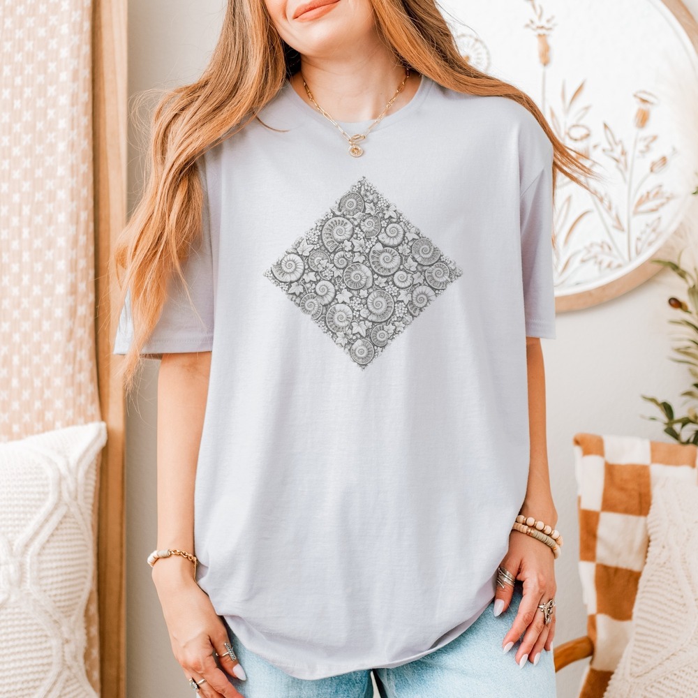 Fossil Shells Nested in a Botanical Diamond Tee